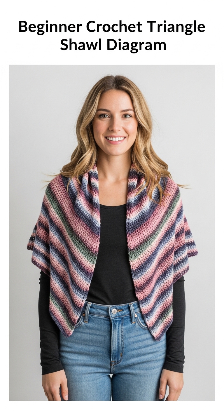 Beginner Crochet Triangle Shawl Diagram'