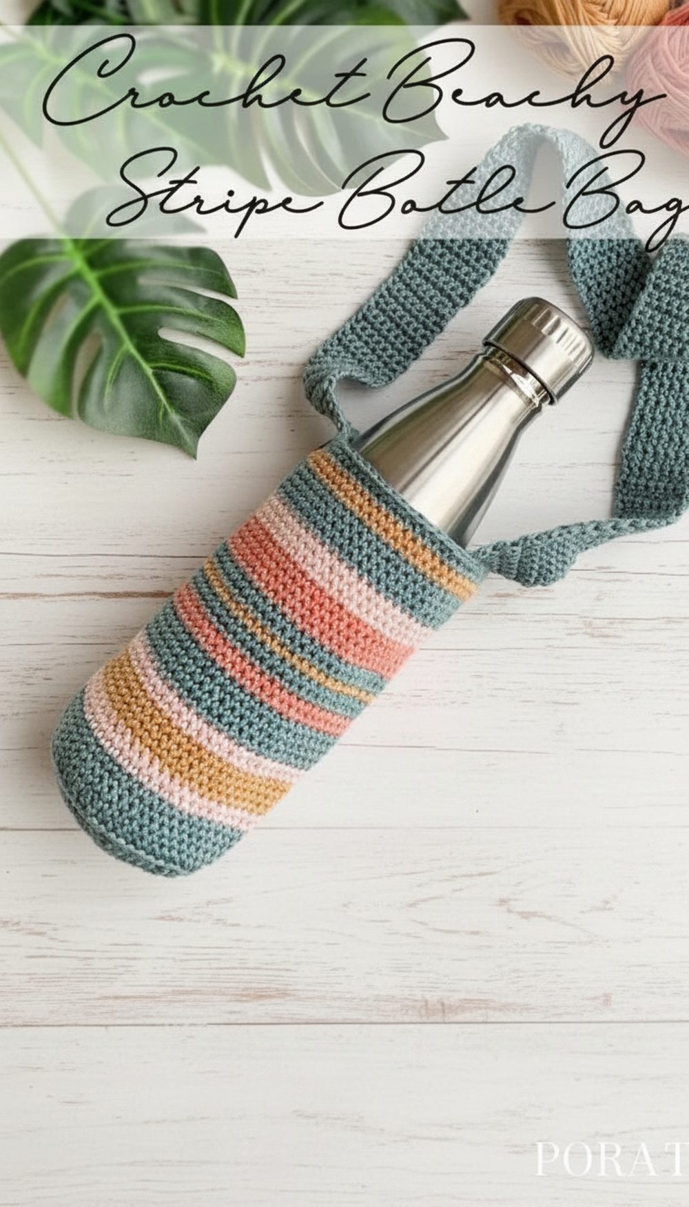 Crochet Beachy Stripe Bottle Bag