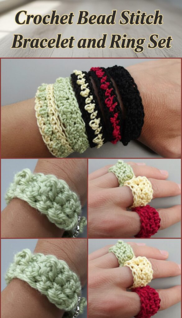Crochet Bead Stitch Bracelet and Ring Set