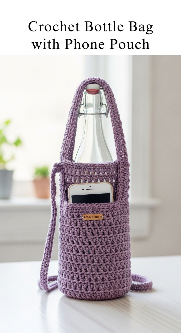 Crochet Bottle Bag with Phone Pouch