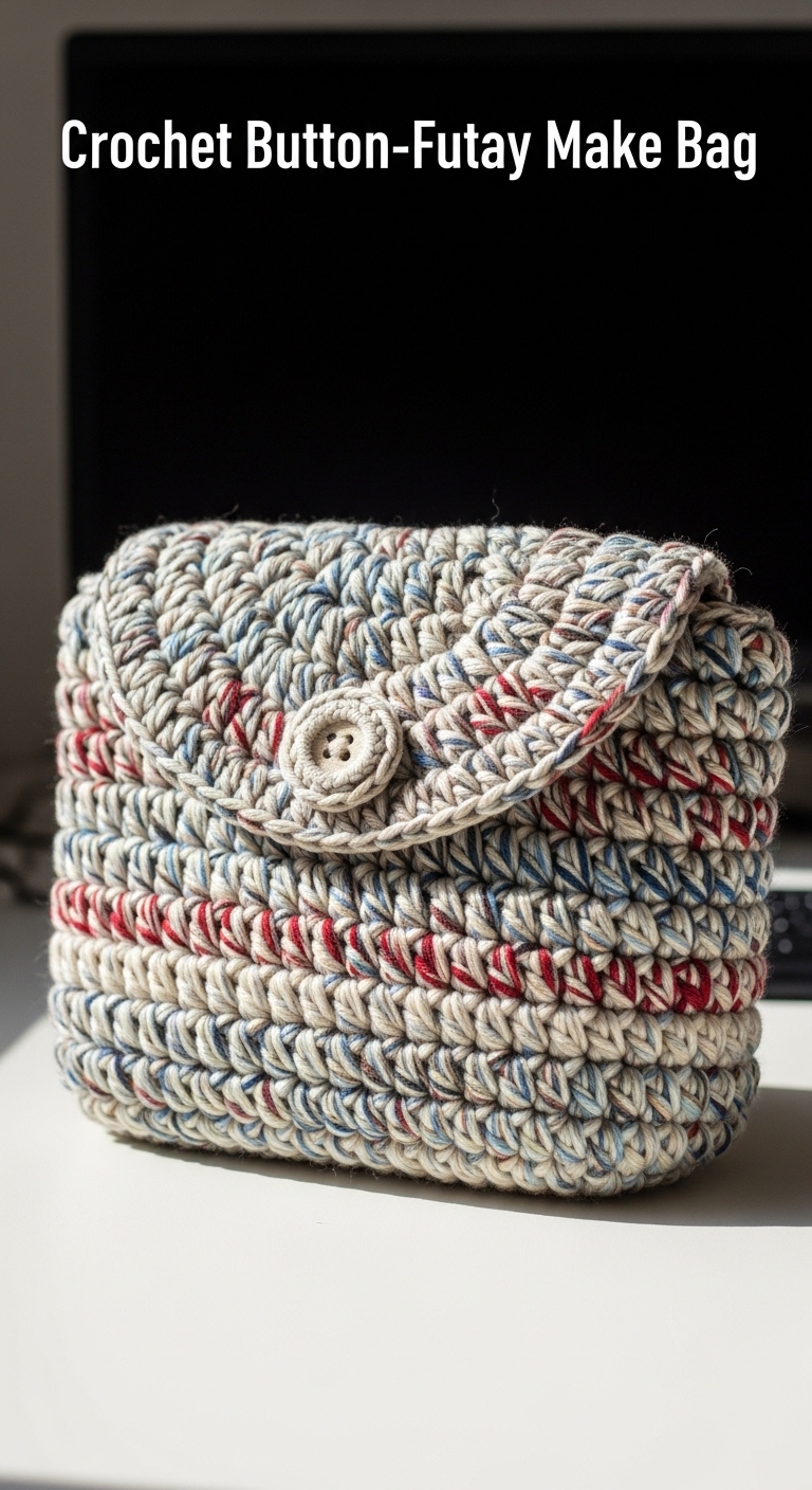 Crochet Button-Flap Makeup Bag