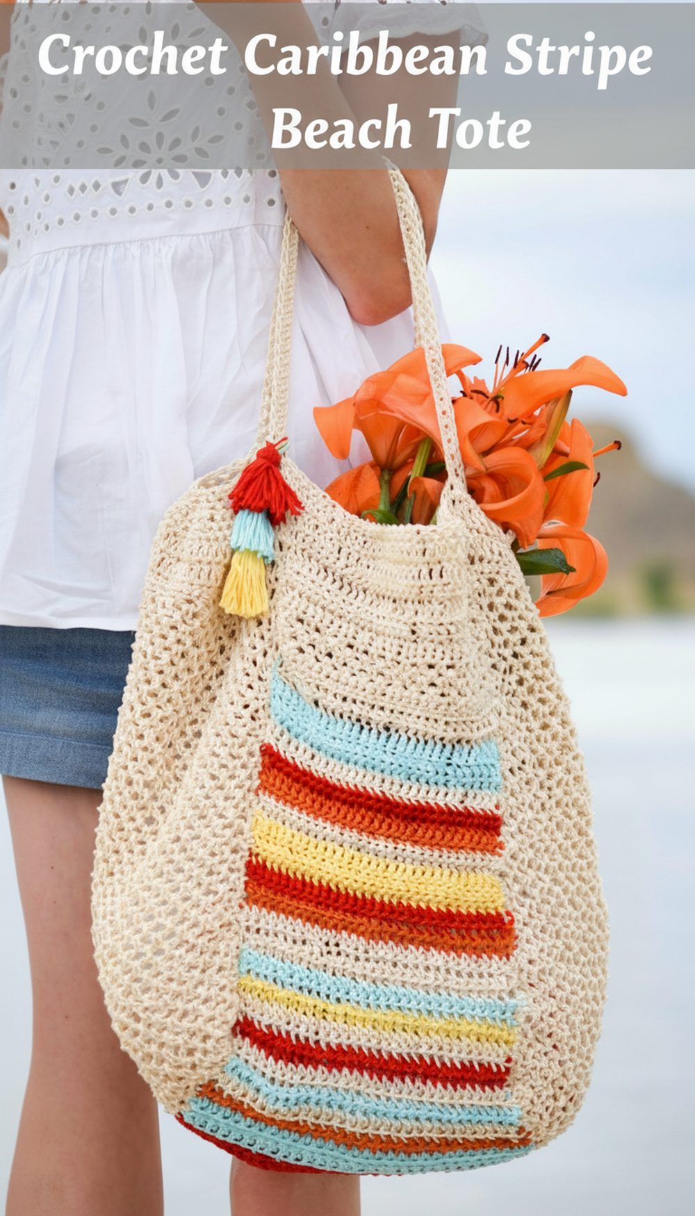 Crochet Caribbean Stripe Beach Tote