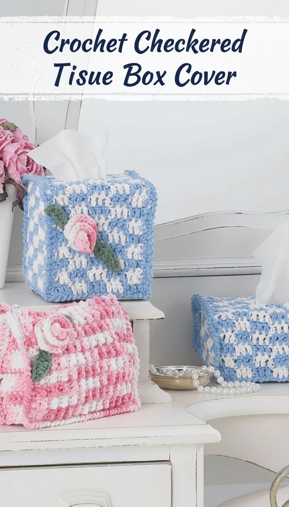 Crochet Checkered Tissue Box Cover