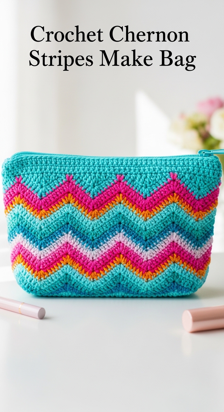 Crochet Chevron Stripes Makeup Bag