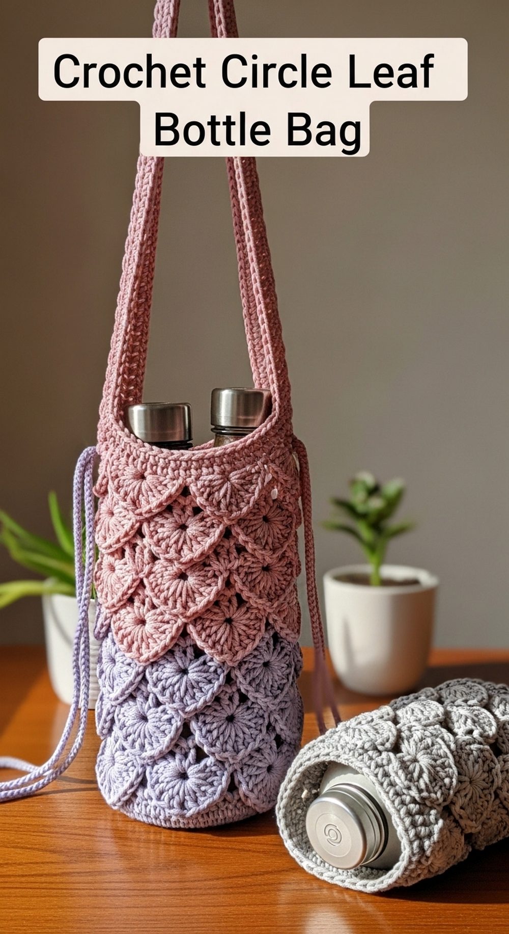 Crochet Circle Leaf Bottle Bag