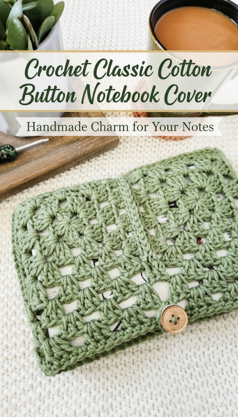 Crochet Classic Cotton Button Notebook Cover