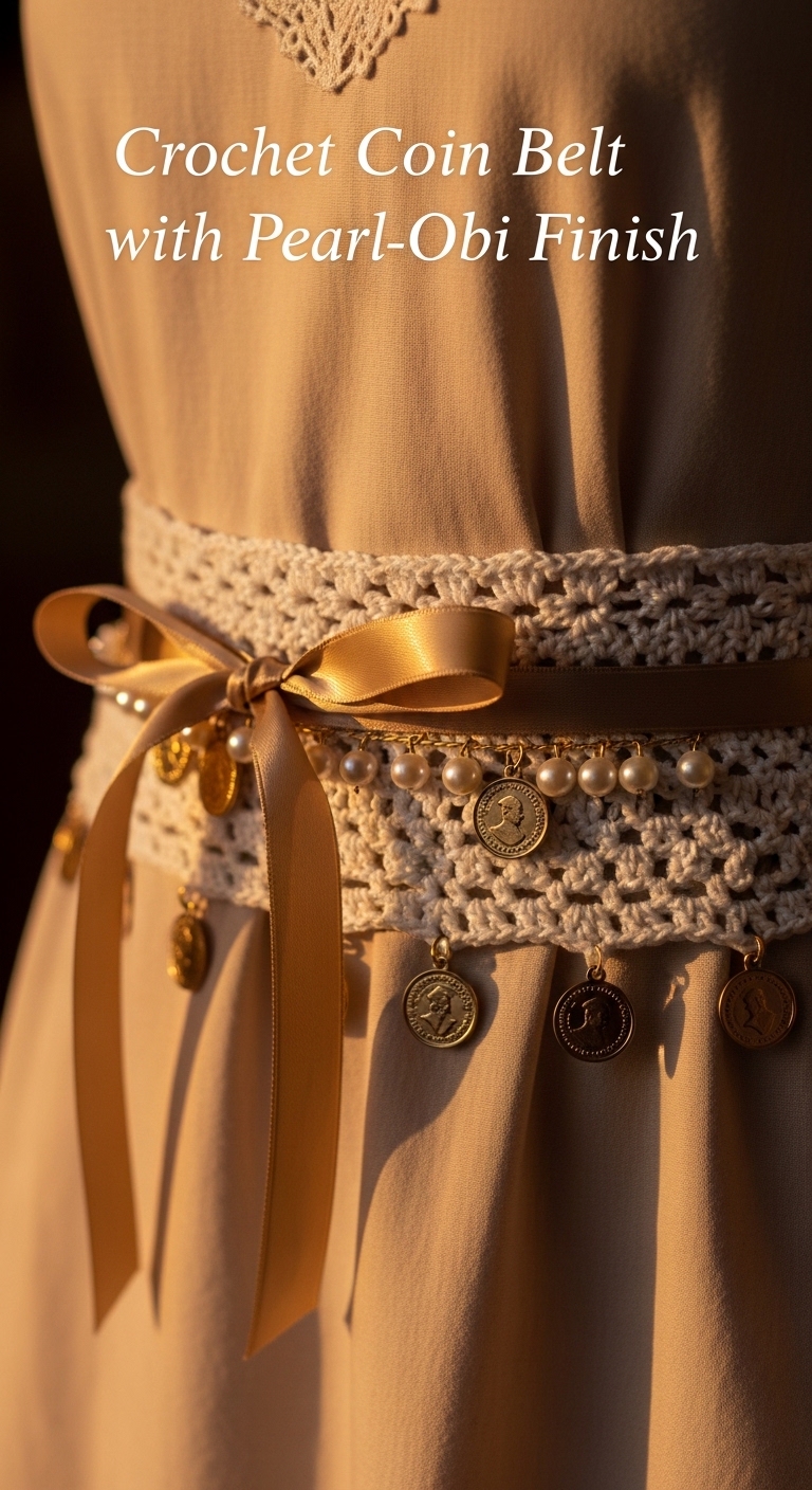 Crochet Coin Belt with Pearl-Obi Finish