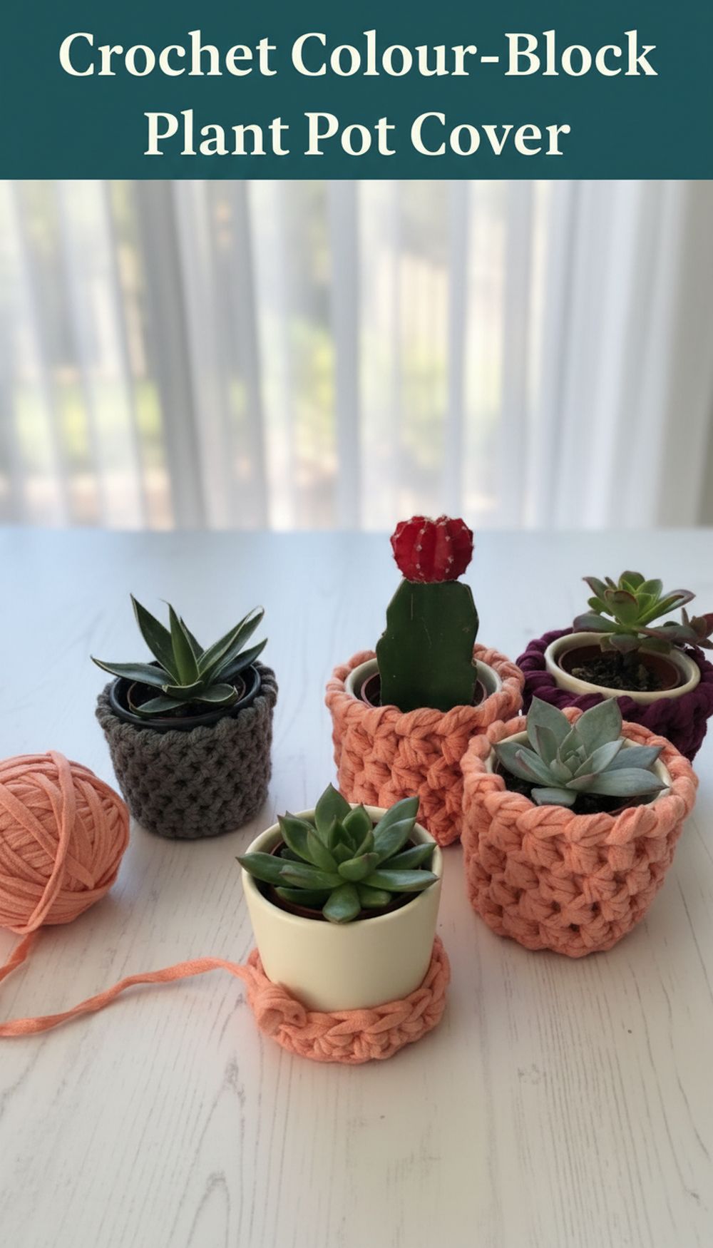 Crochet Colour-Block Plant Pot Cover
