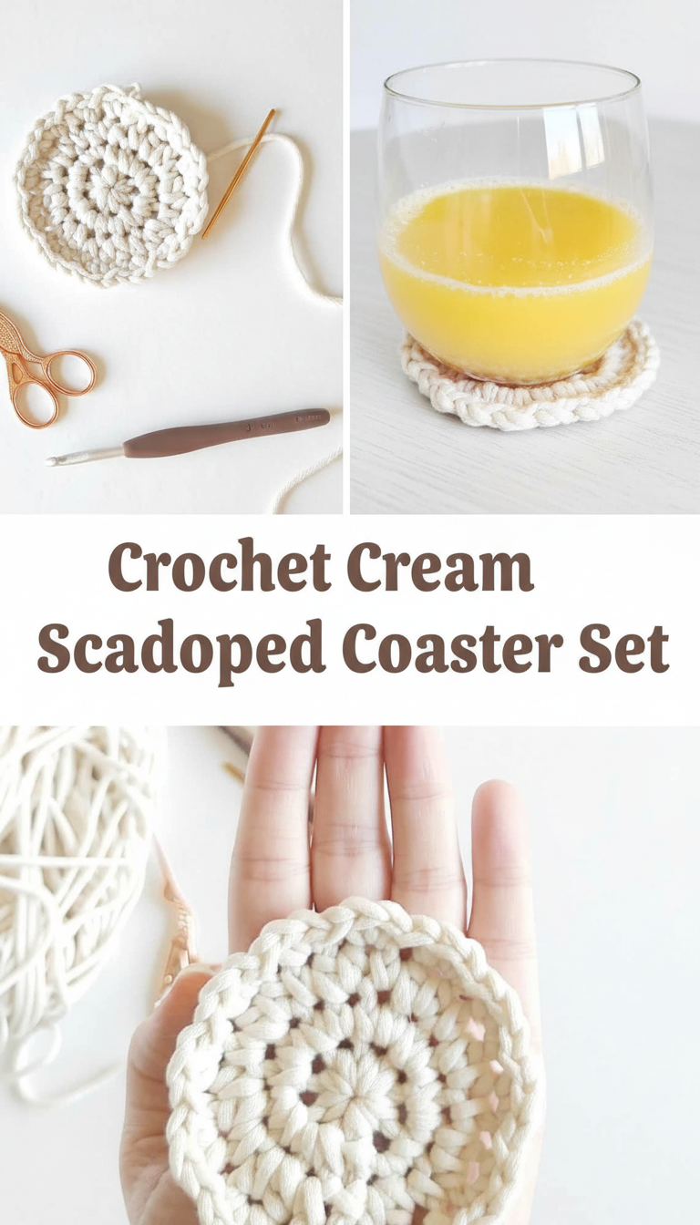 Crochet Cream Scalloped Coaster Set