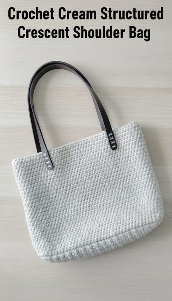 Crochet Cream Structured Crescent Shoulder Bag