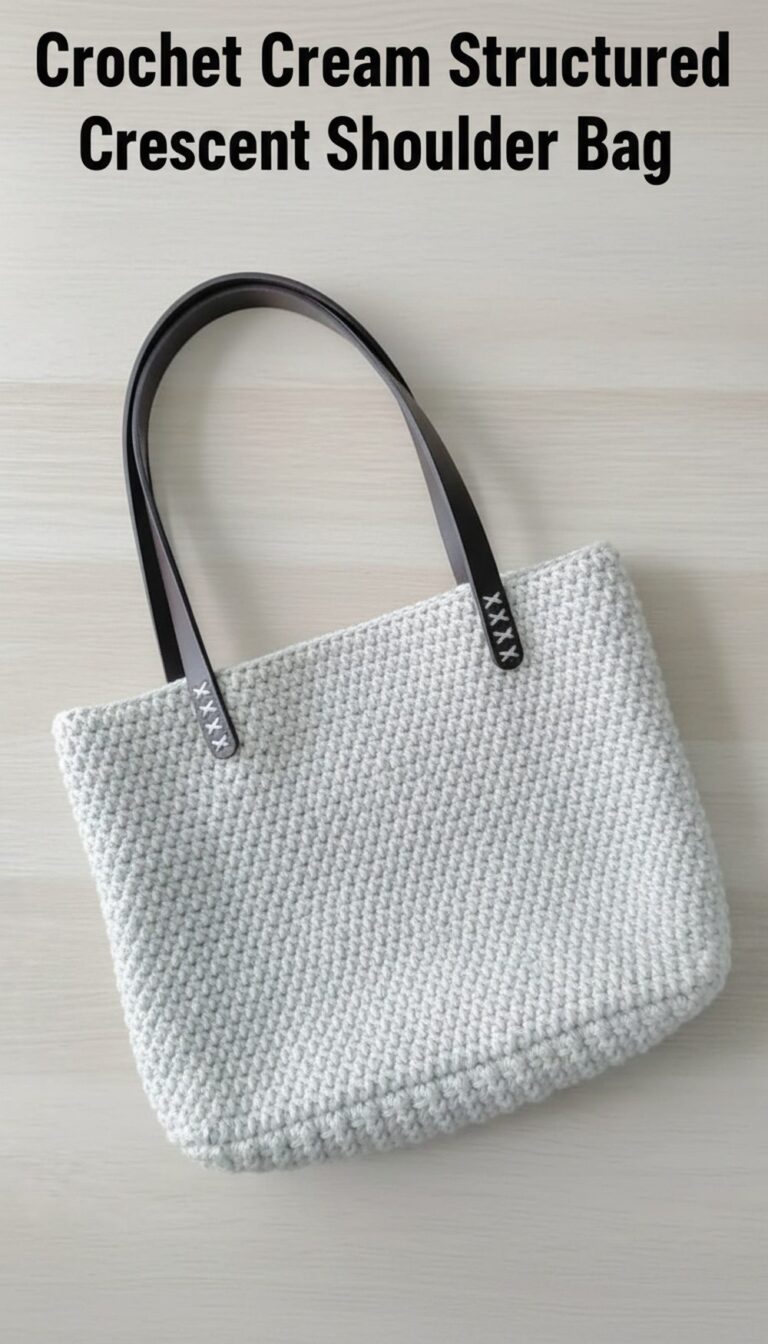 Crochet Cream Structured Crescent Shoulder Bag