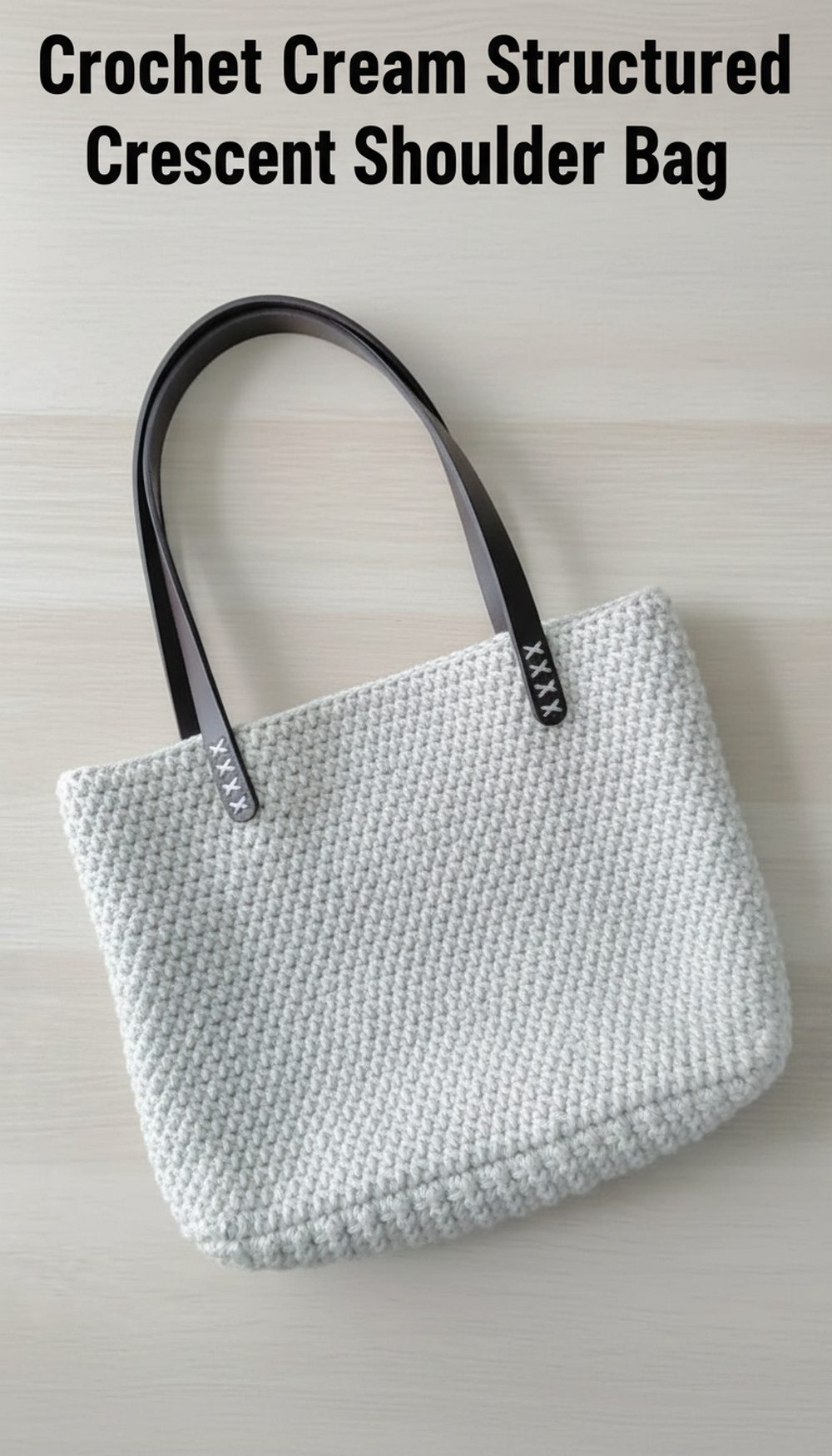 Crochet Cream Structured Crescent Shoulder Bag