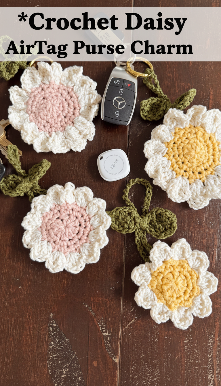 Crochet Daisy AirTag Purse Charm