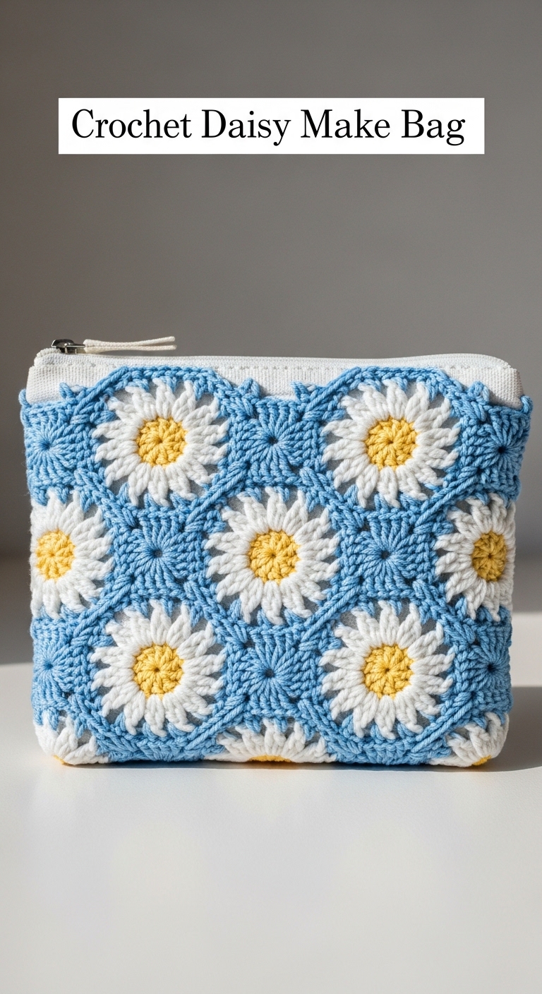Crochet Daisy Makeup Bag