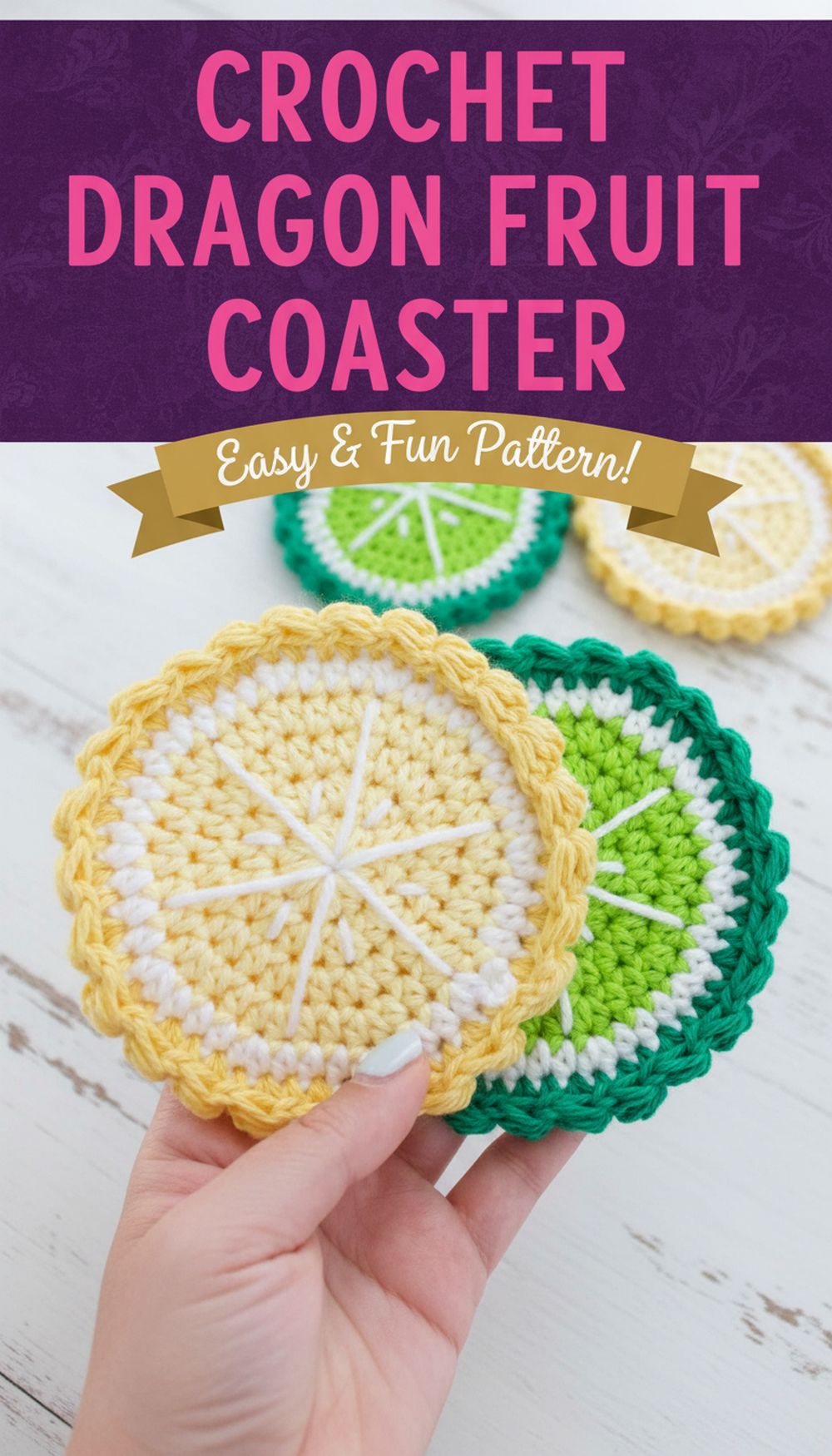 Crochet Dragon Fruit Coaster