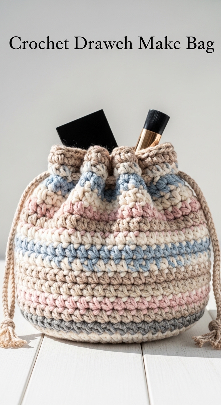 Crochet Drawstring Makeup Bag
