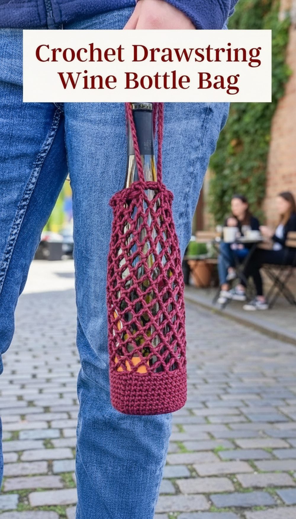 Crochet Drawstring Wine Bottle Bag