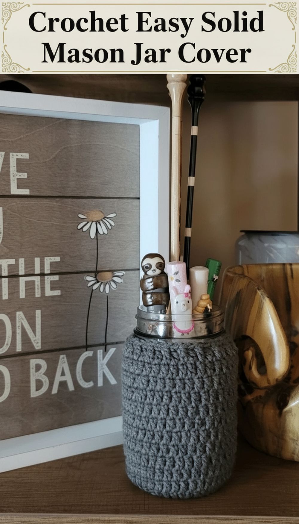 Crochet Easy Solid Mason Jar Cover