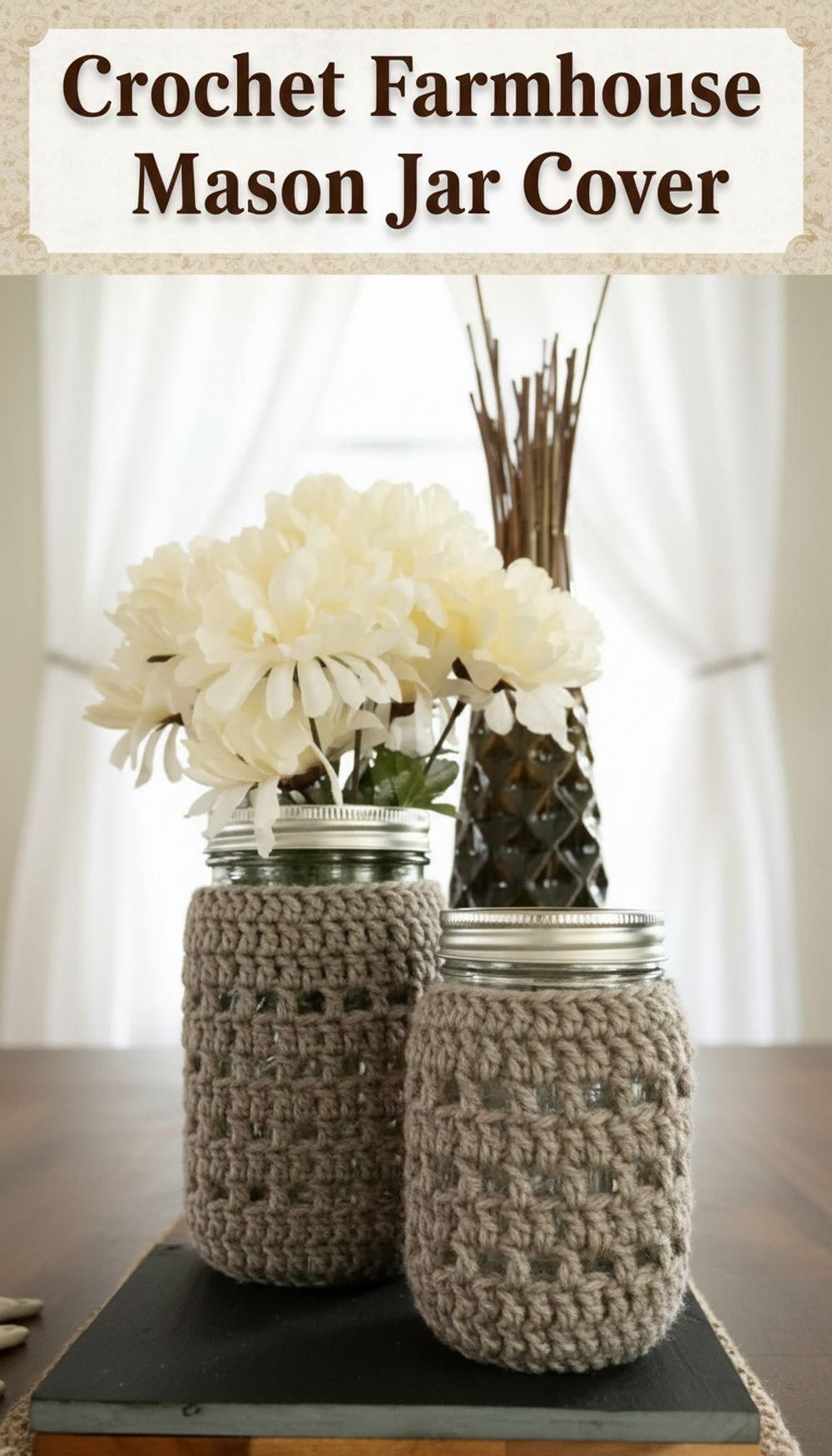 Crochet Farmhouse Window Mason Jar Cover