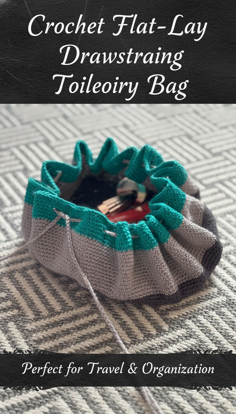 Crochet Flat-Lay Drawstring Toiletry Bag