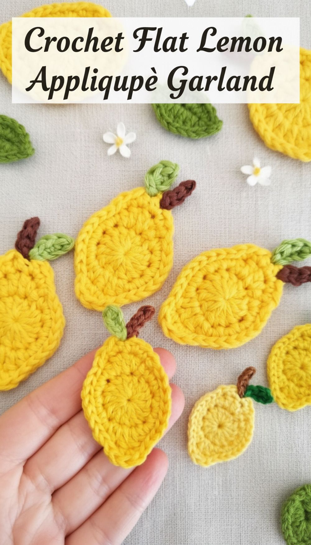 Crochet Flat Lemon Appliqué Garland