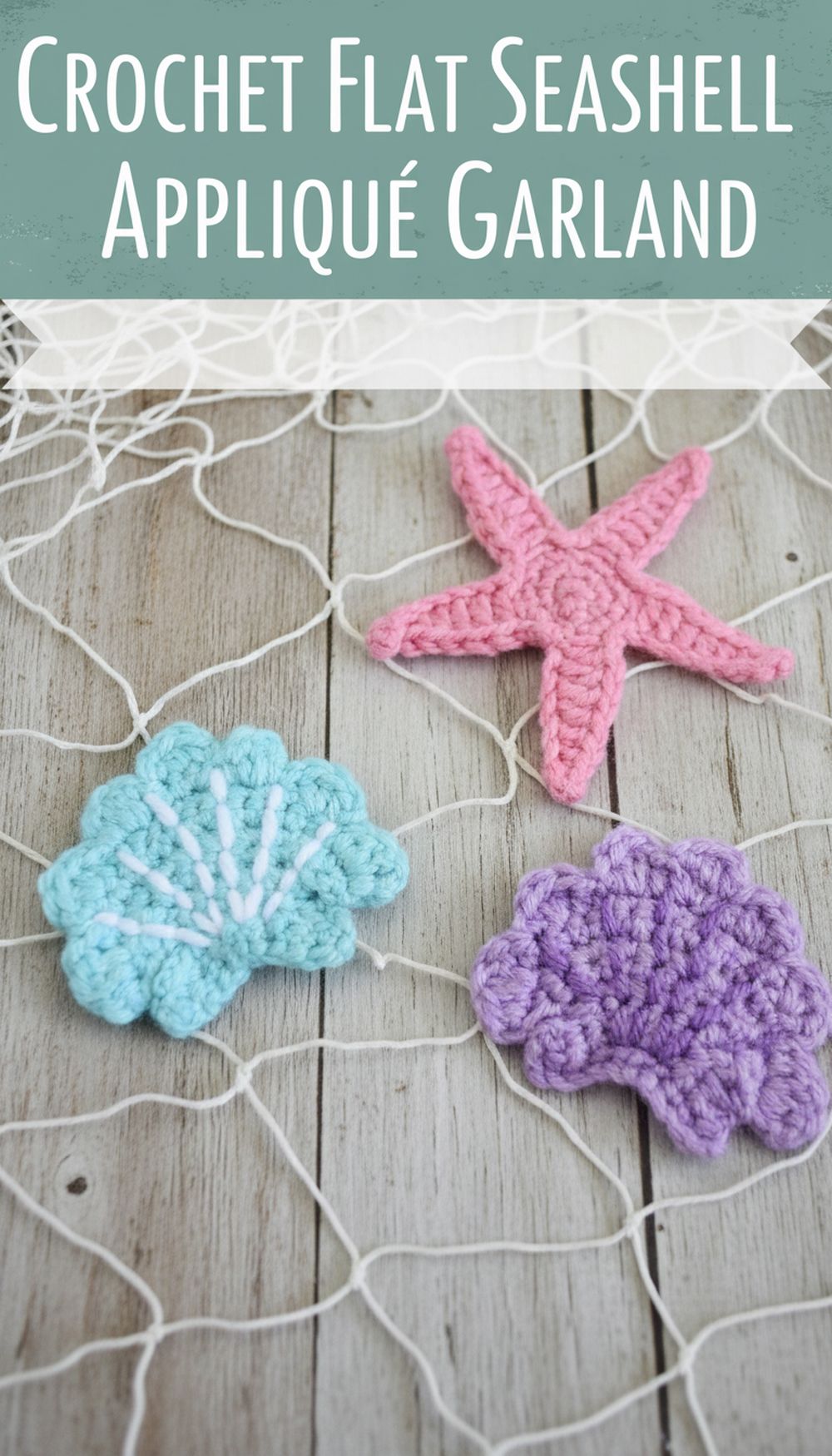 Crochet Flat Seashell Appliqué Garland