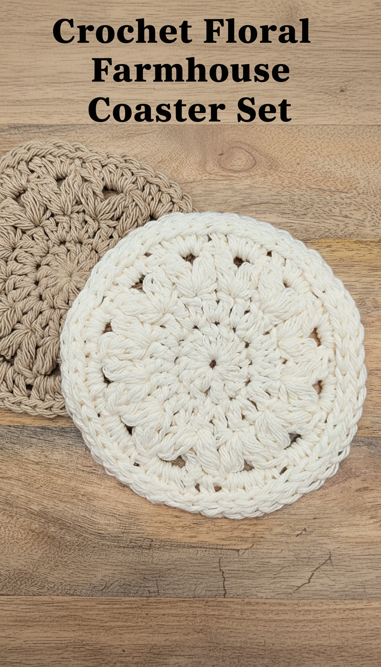 Crochet Floral Farmhouse Coaster Set