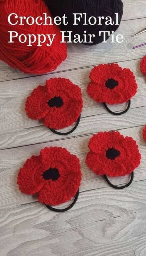 Crochet Floral Poppy Hair Tie