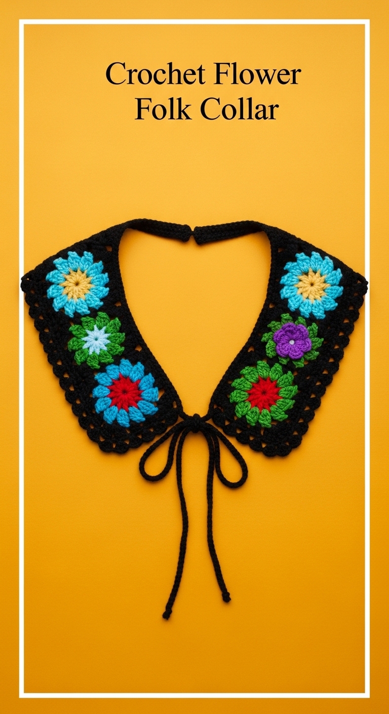 Crochet Flower Folk Collar