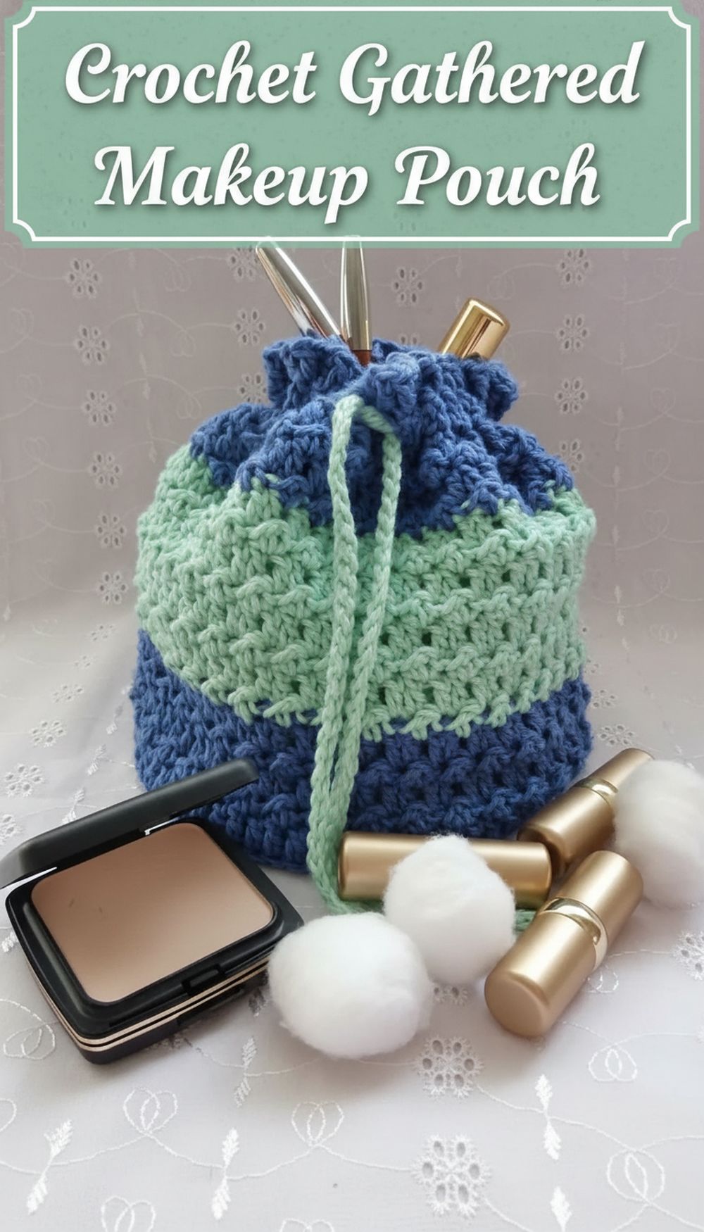 Crochet Gathered Makeup Pouch