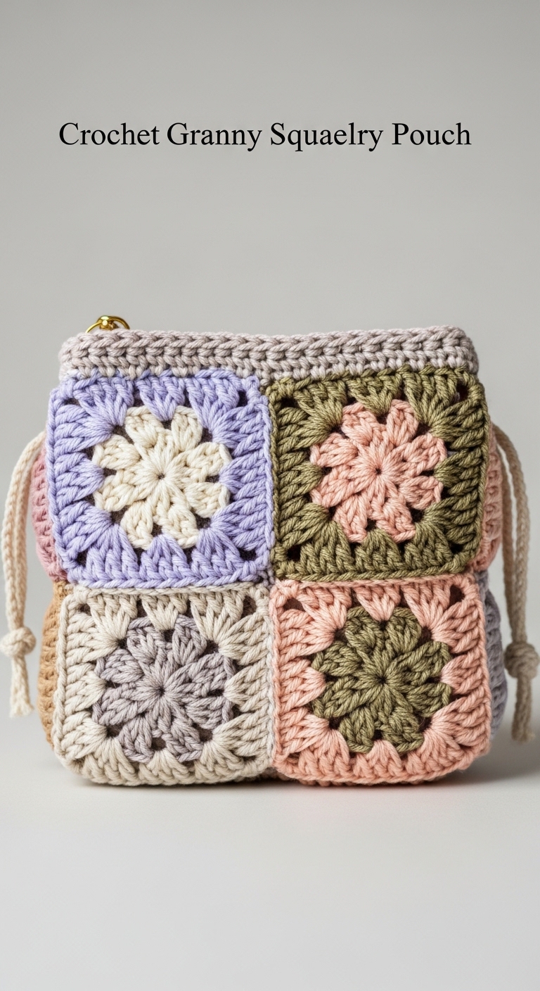 Crochet Granny Square Jewelry Pouch