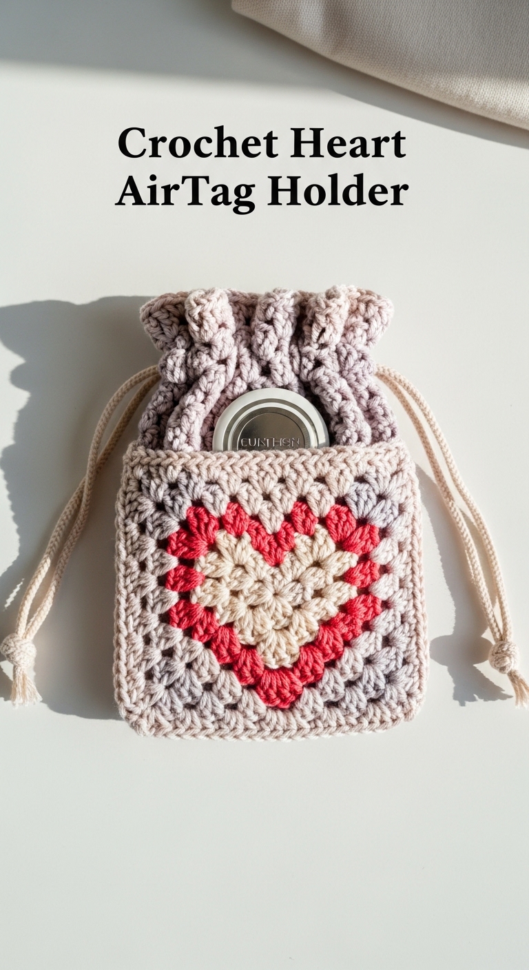 Crochet Heart AirTag Holder