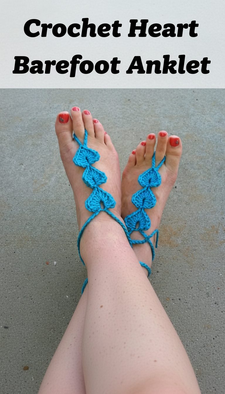 Crochet Heart Barefoot Anklet
