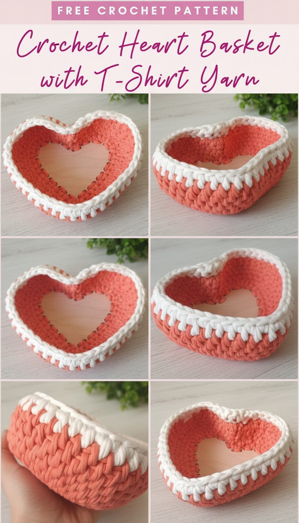 Crochet Heart Basket with T-Shirt Yarn