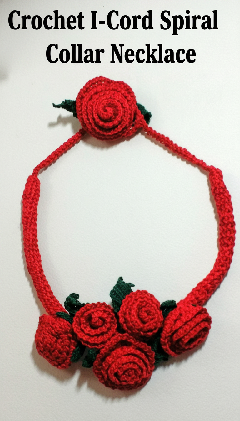 Crochet I-Cord Spiral Flower Collar Necklace