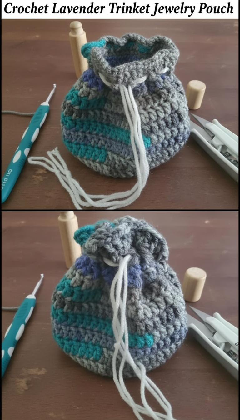 Crochet Lavender Trinket Jewelry Pouch