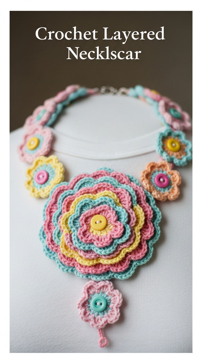 Crochet Layered Flower Necklace Collar