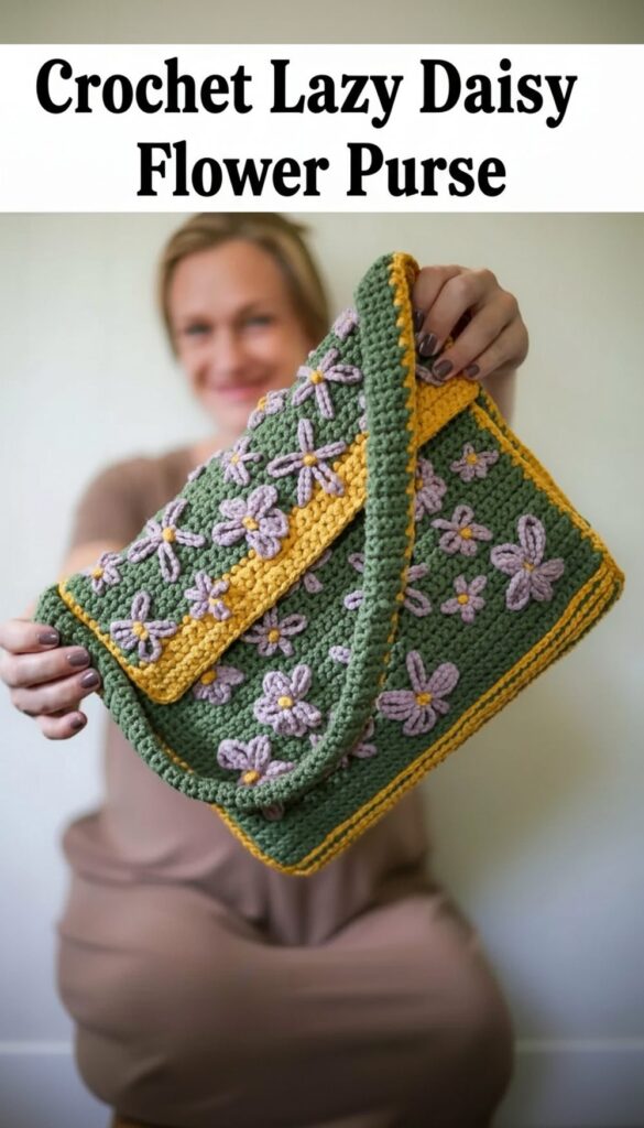 Crochet Lazy Daisy Flower Purse