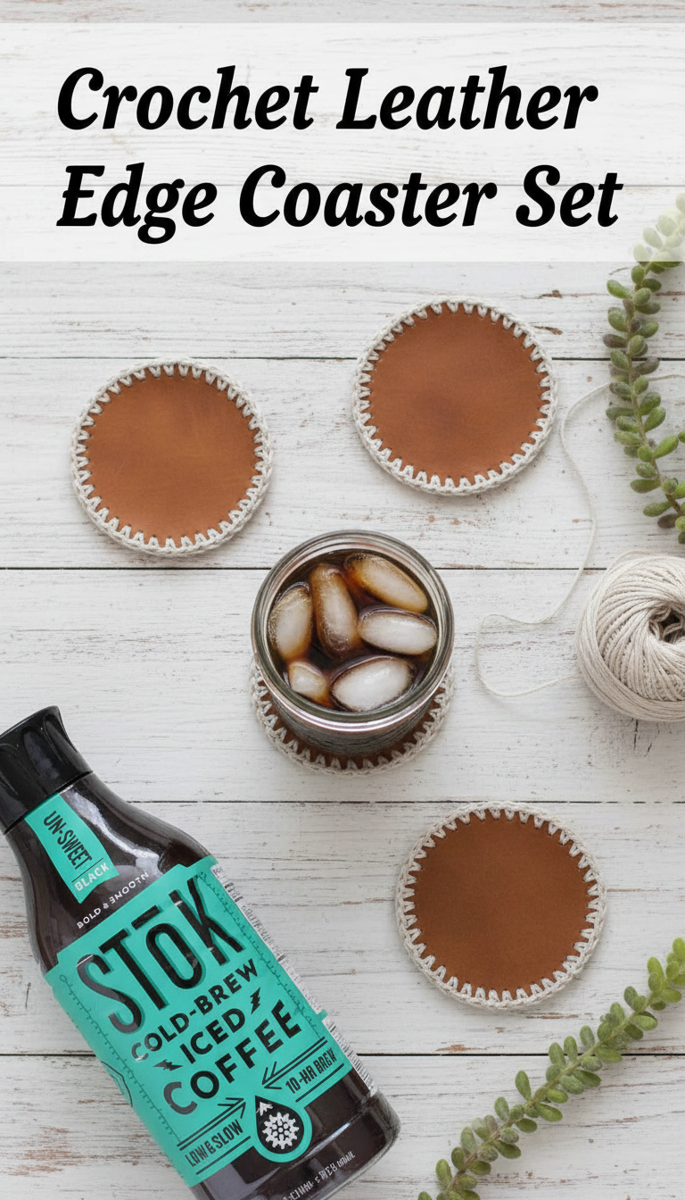 Crochet Leather Edge Coaster Set