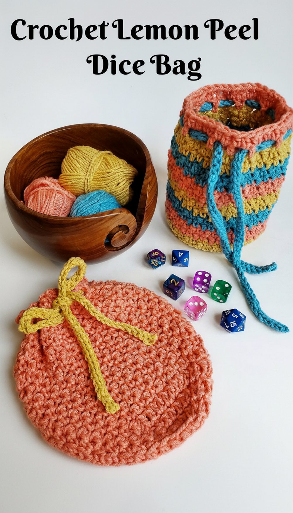 Crochet Lemon Peel Dice Bag
