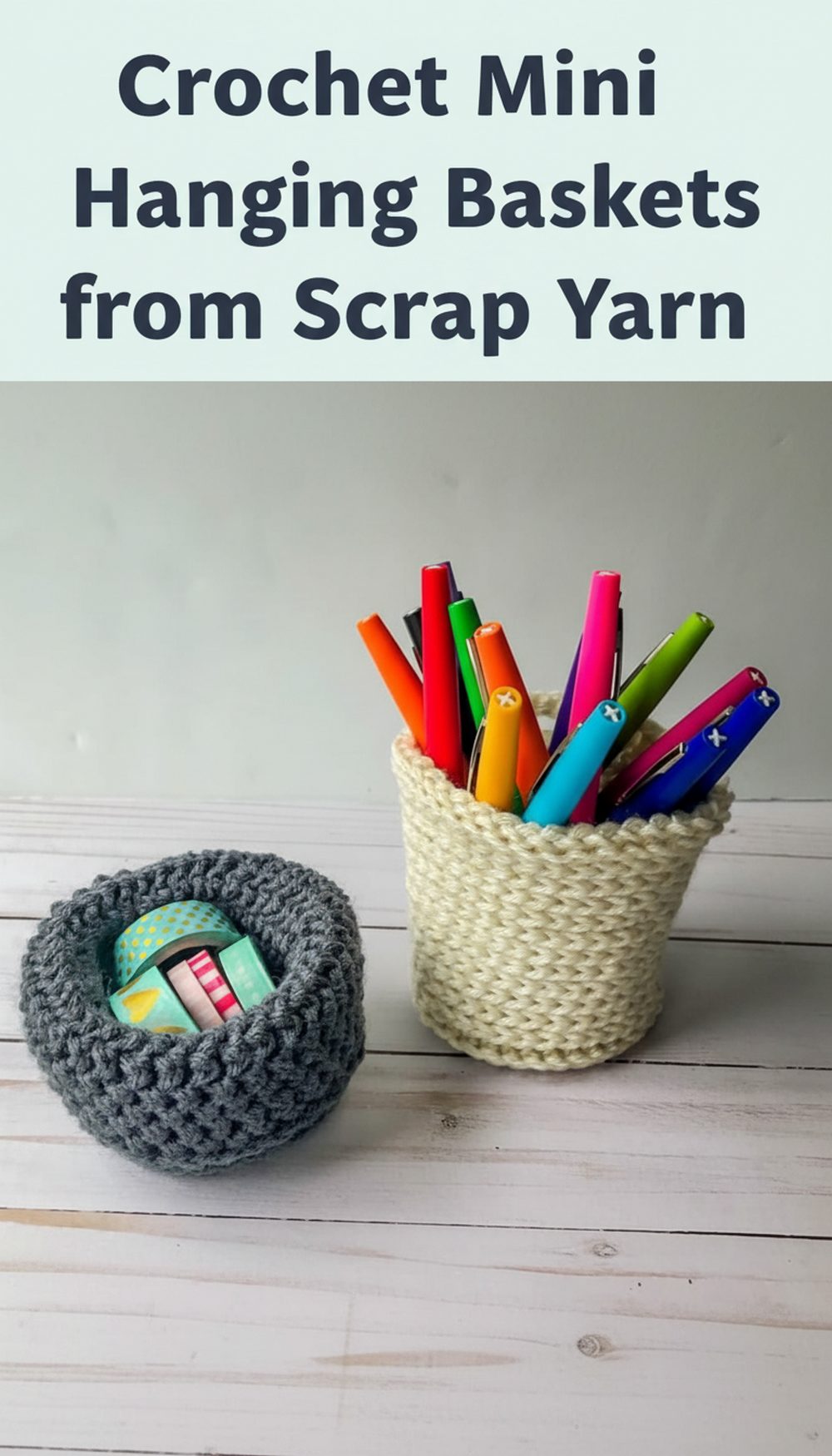 Crochet Mini Hanging Baskets from Scrap Yarn