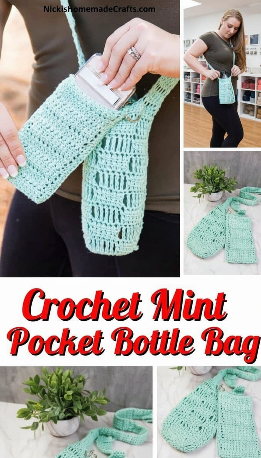 Crochet Mint Pocket Bottle Bag