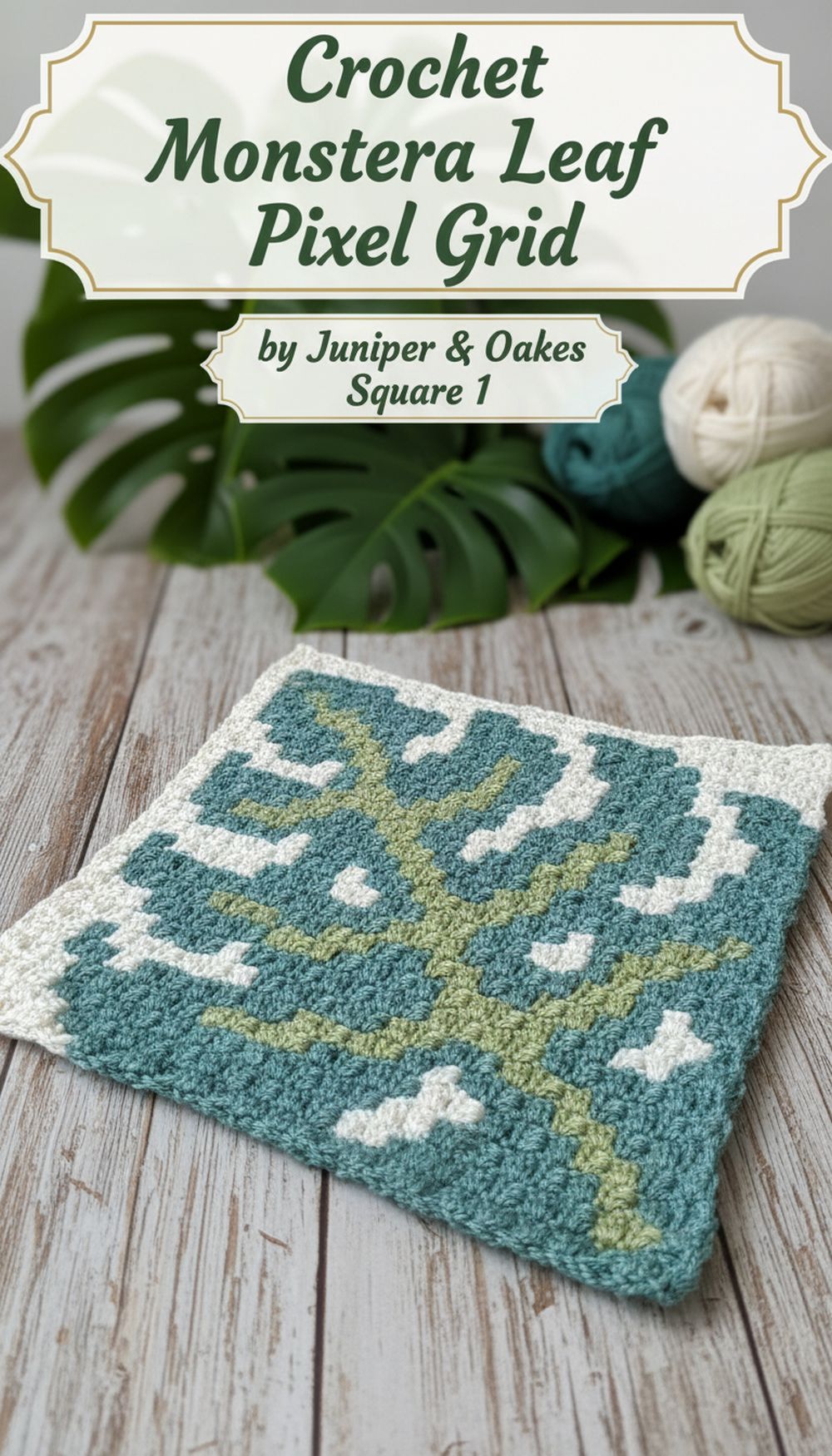 Crochet Monstera Leaf Pixel Grid