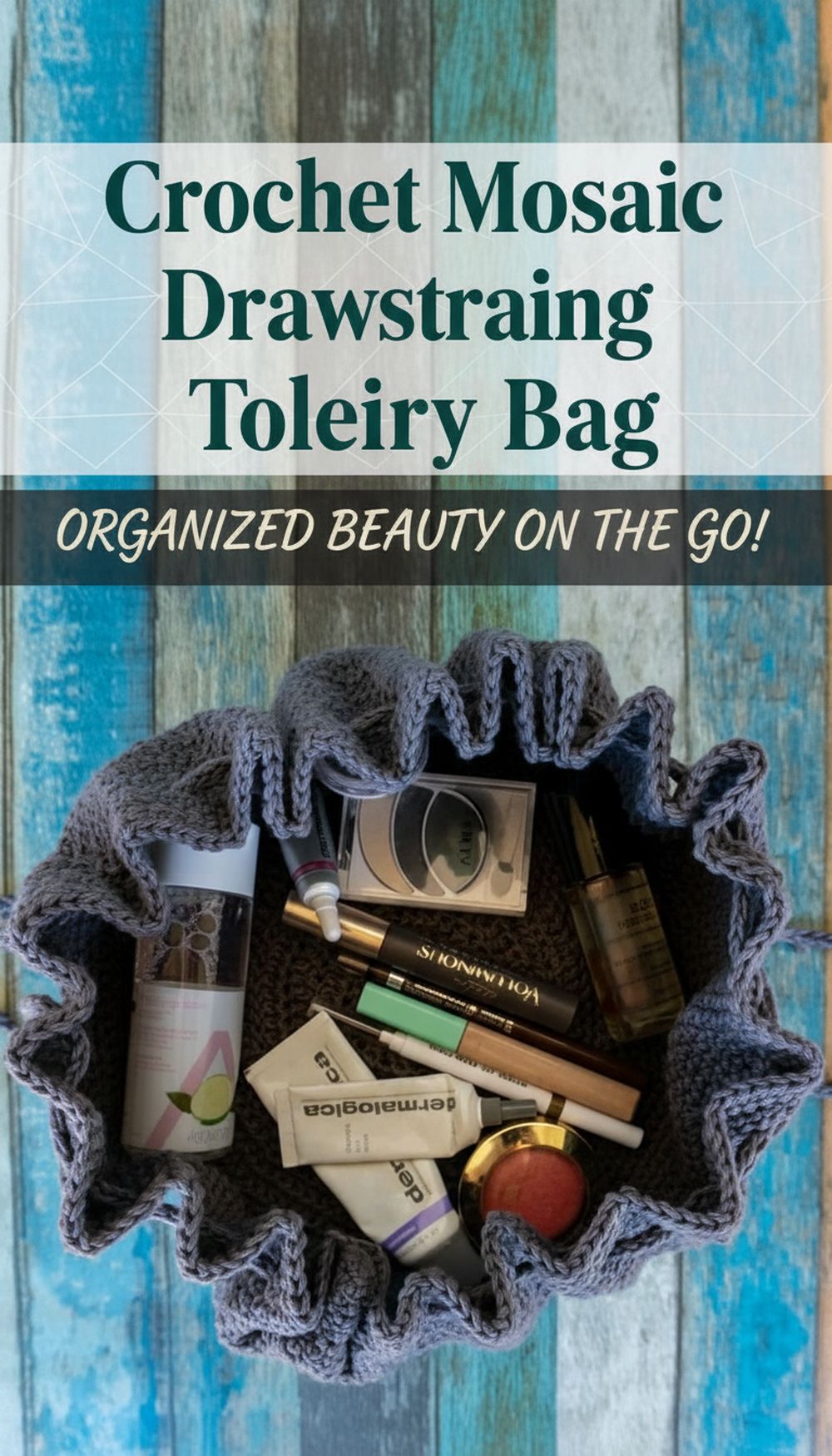 Crochet Mosaic Drawstring Toiletry Bag