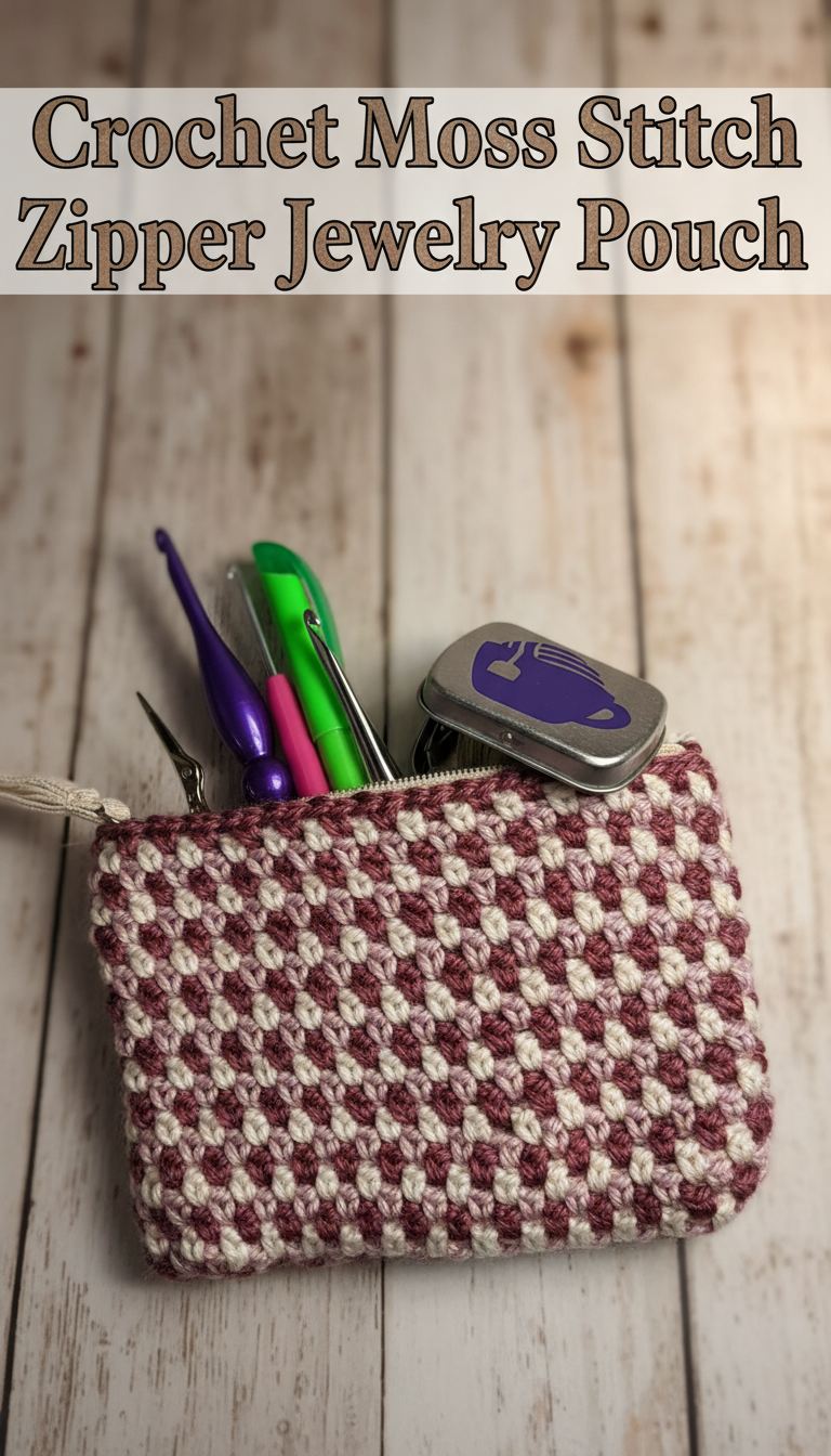 Crochet Moss Stitch Zipper Jewelry Pouch