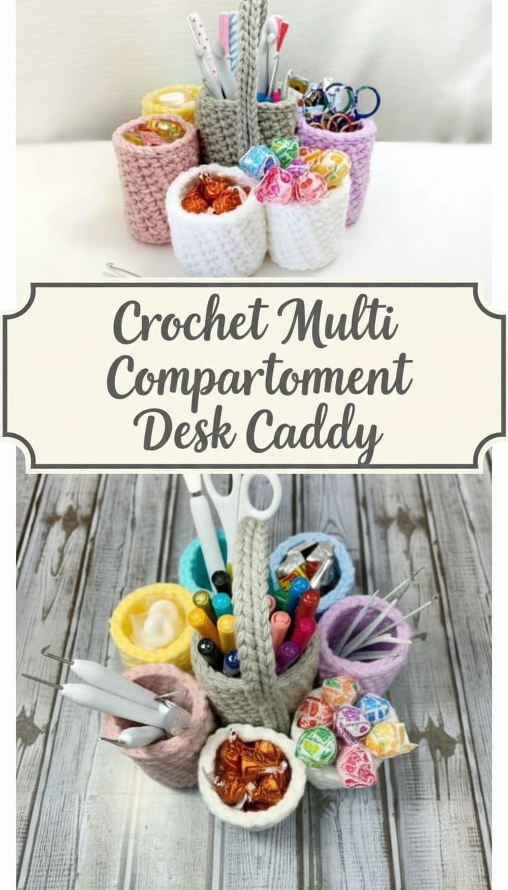 Crochet Multi-Compartment Desk Caddy