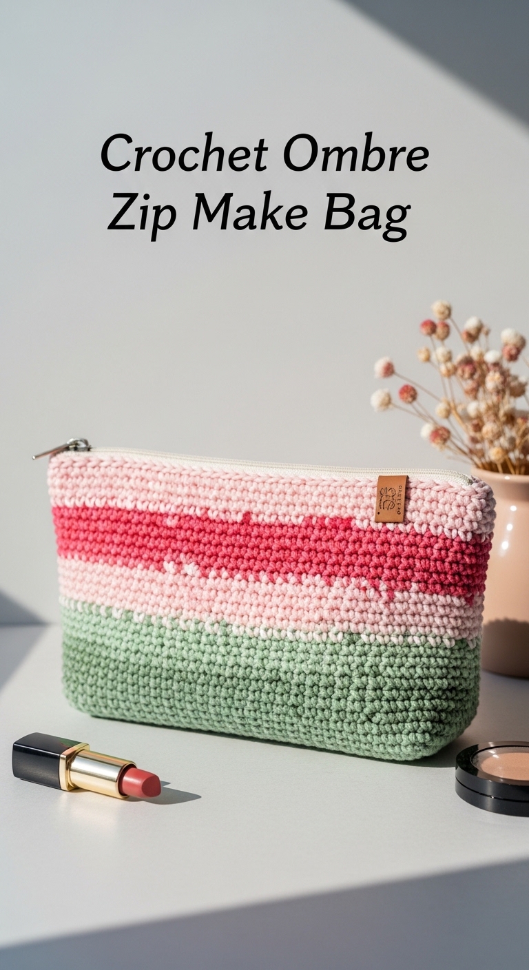 Crochet Ombre Zip Makeup Bag