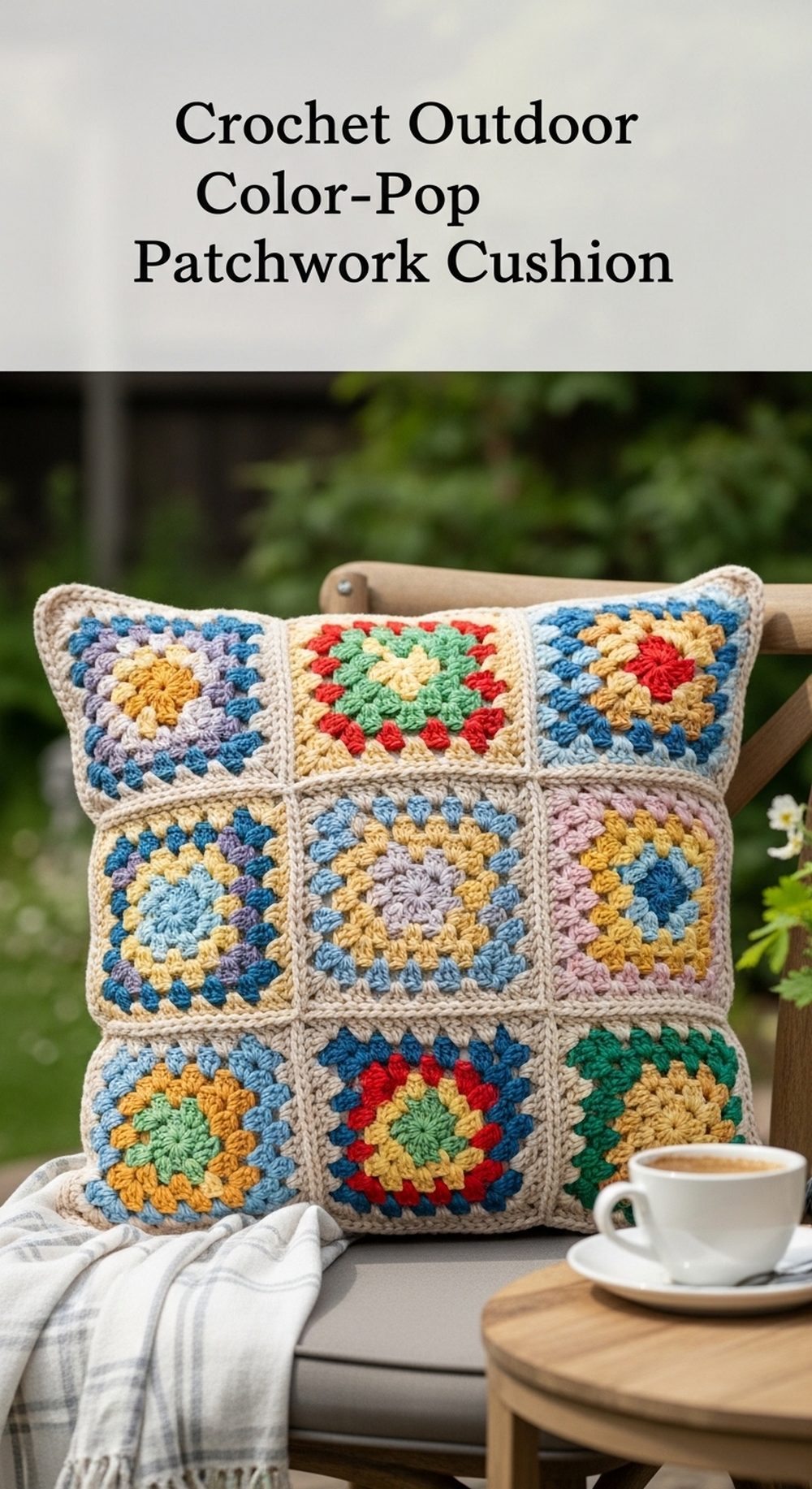 Crochet Outdoor Color-Pop Patchwork Cushion