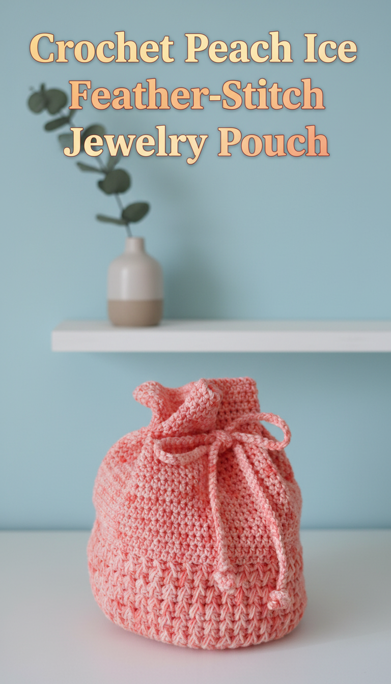 Crochet Peach Ice Feather-Stitch Jewelry Pouch