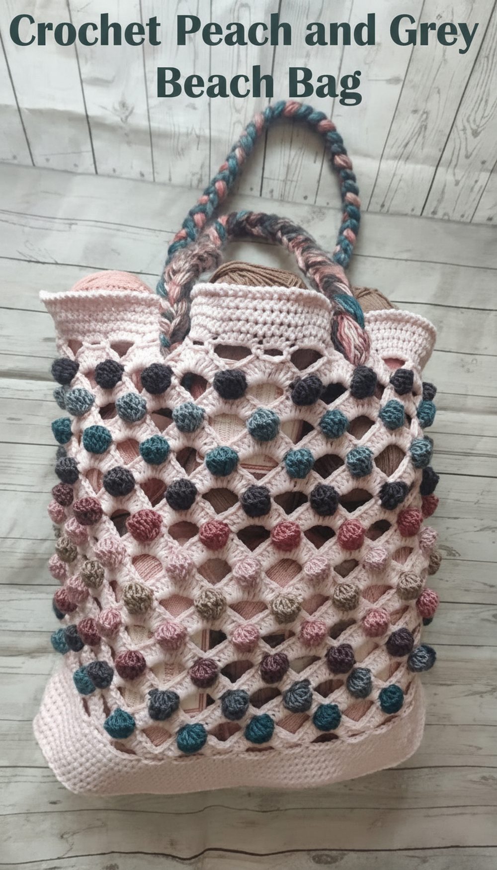Crochet Peach and Grey Beach Bag